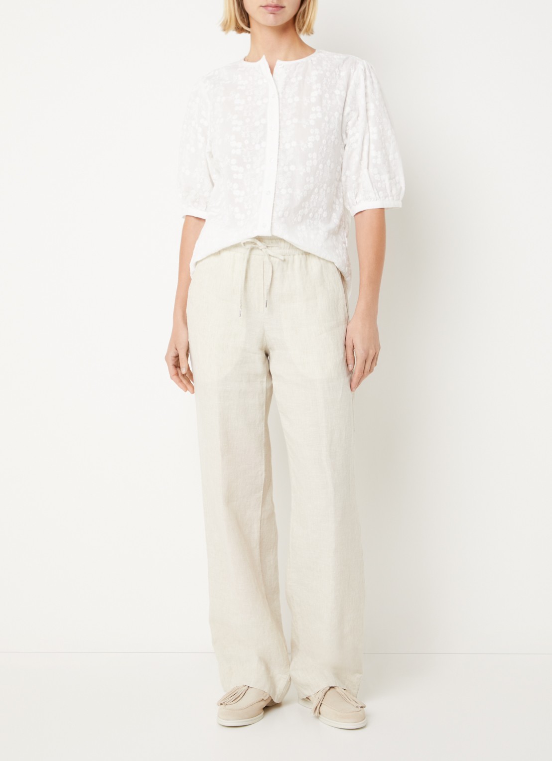 BRAX Vea blouse met broderie en ballonmouw - voorkant 4 wit