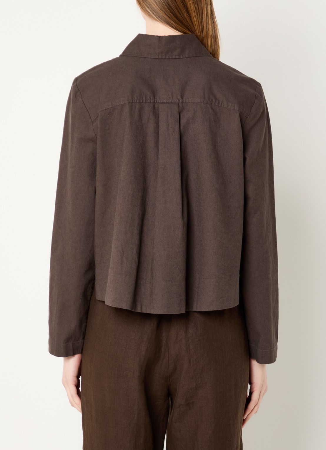 BRAX Vega blouse in linnenblend met opgestikte zakken - achterkant 4 bronsgroen