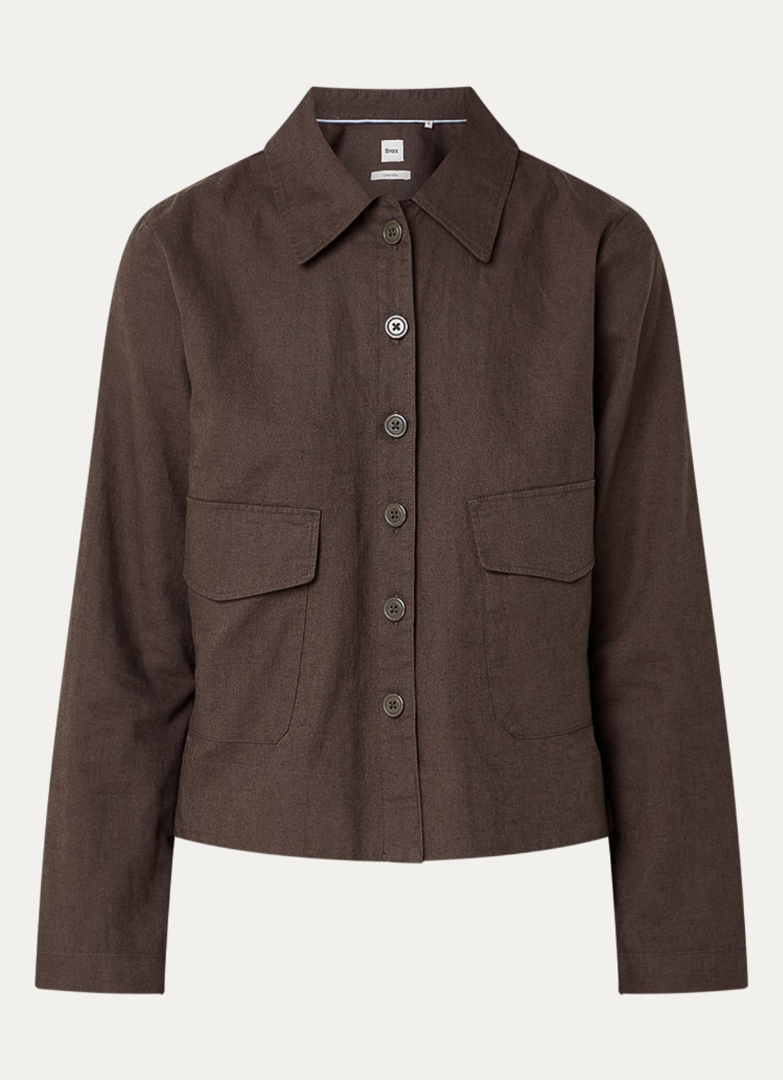BRAX Vega blouse in linnenblend met opgestikte zakken - voorkant bronsgroen