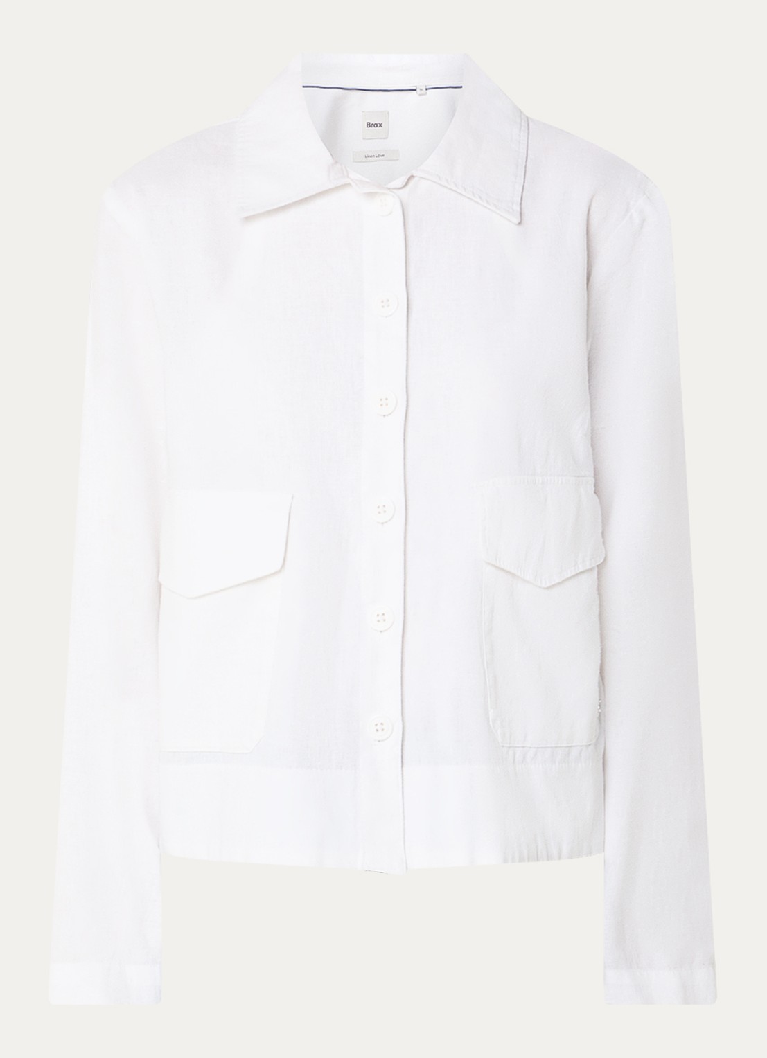 BRAX Vega blouse in linnenblend met opgestikte zakken - voorkant 2 wit