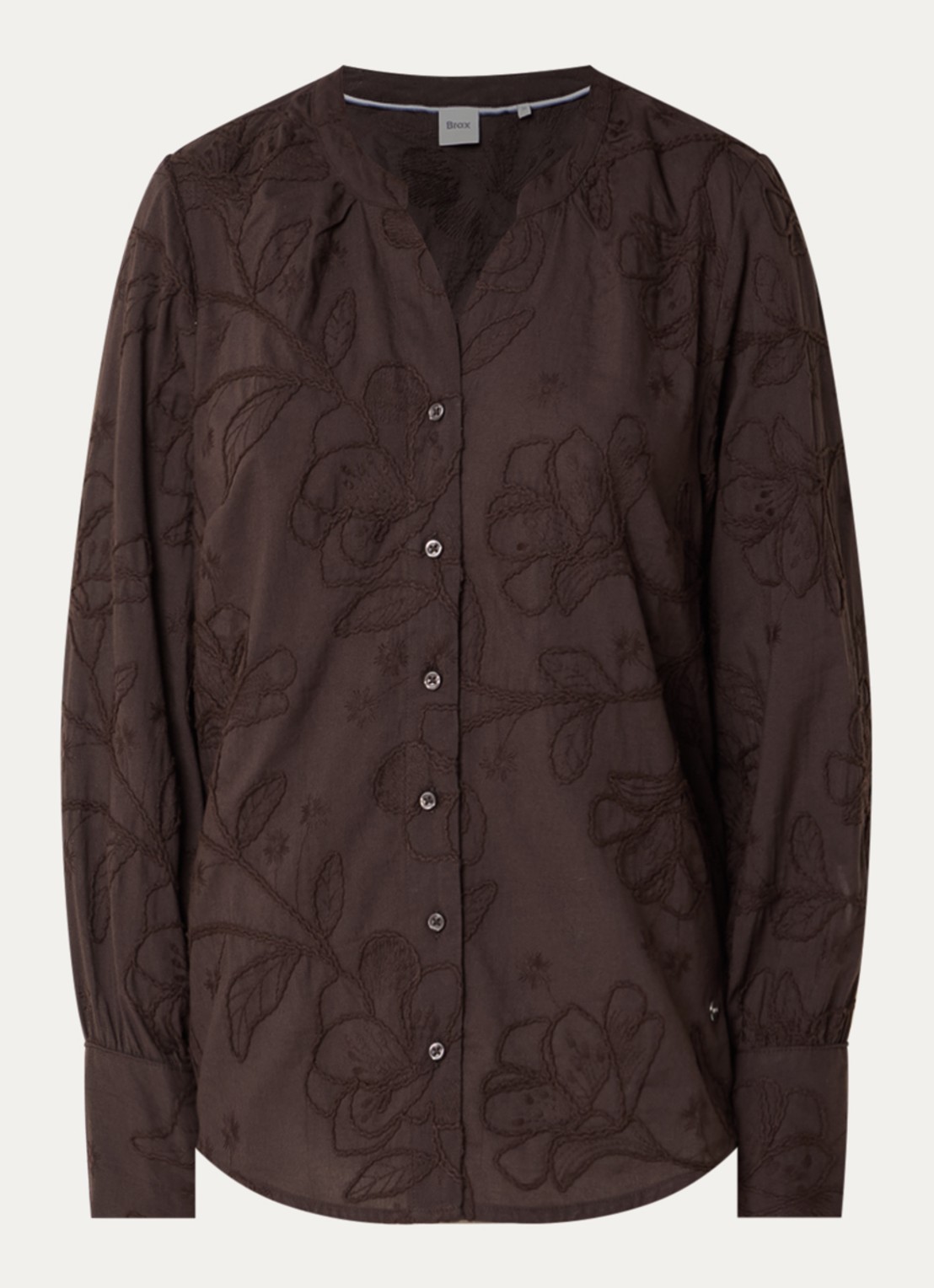 BRAX Velia blouse met bloemborduring - voorkant 2 donkerbruin