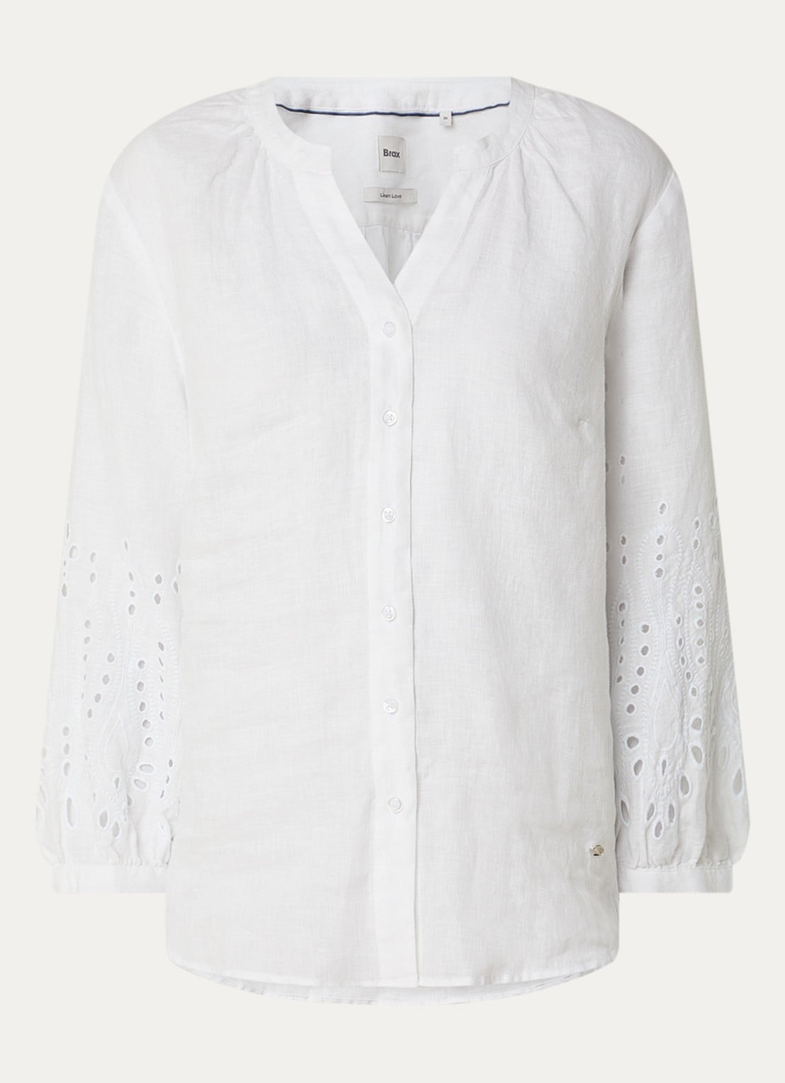 BRAX Velia blouse van linnen met broderie - voorkant wit