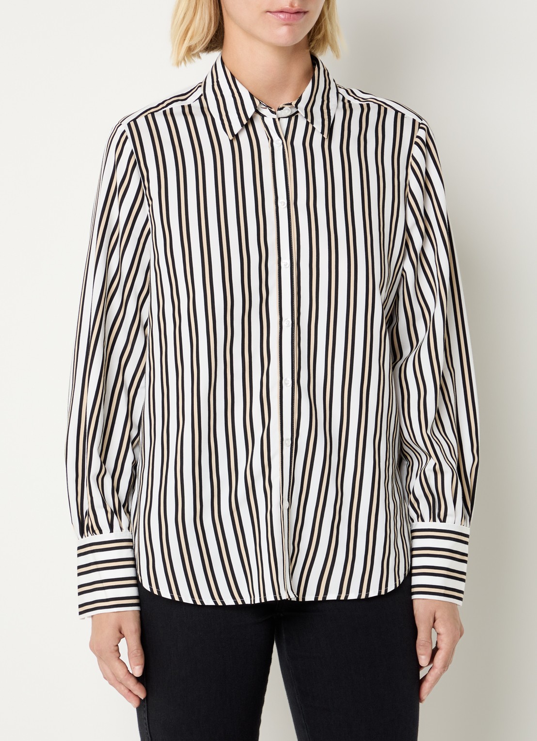 BRAX Vic blouse met streepprint  - detail 2 zwart