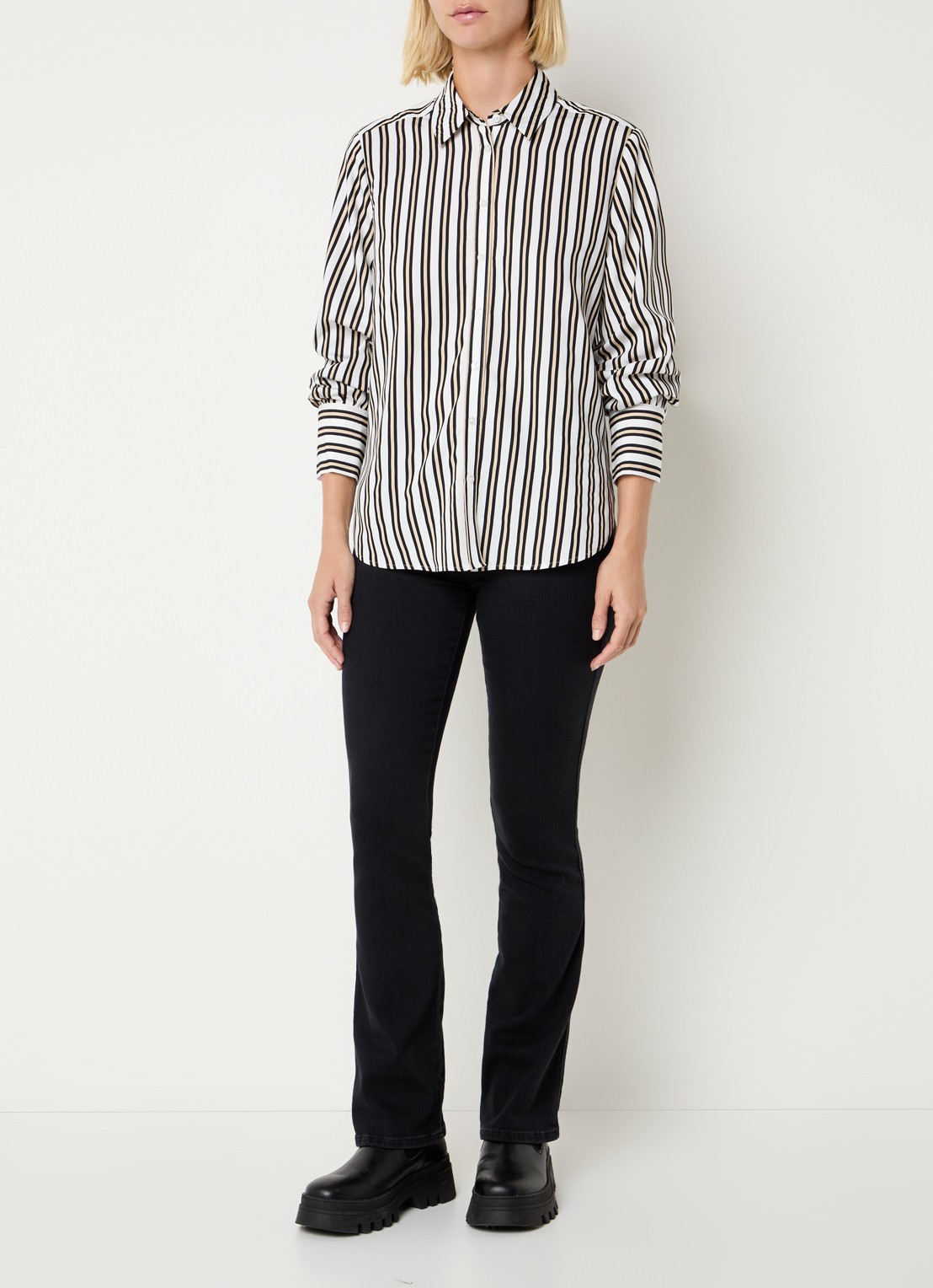 BRAX Vic blouse met streepprint  - voorkant 4 zwart