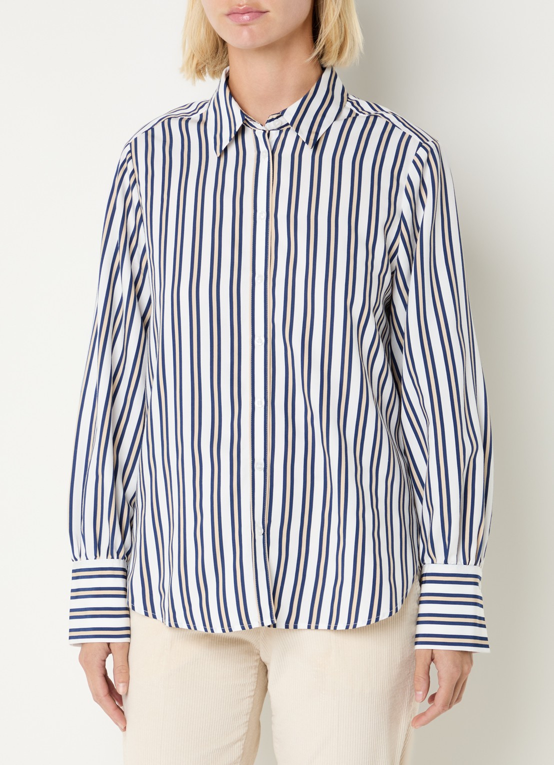 BRAX Vic blouse met streepprint  - detail donkerblauw
