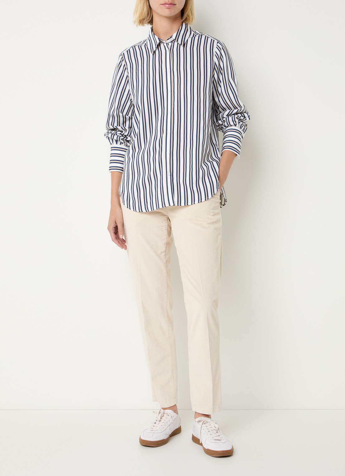 BRAX Vic blouse met streepprint  - voorkant 4 donkerblauw