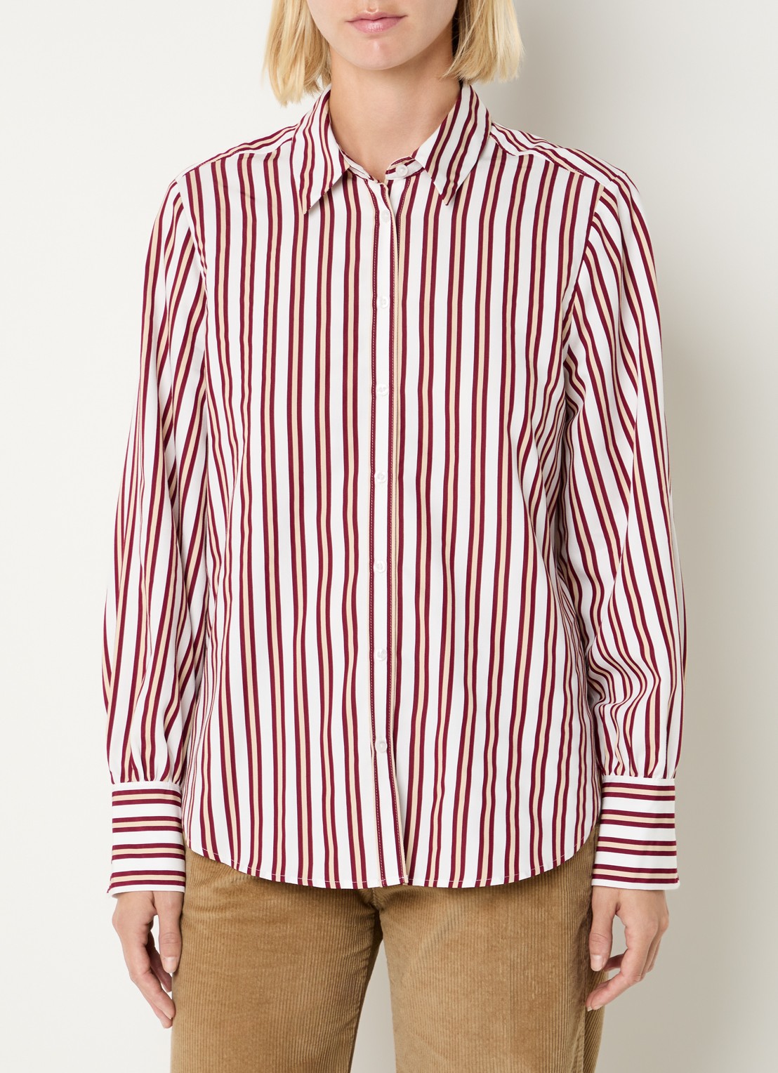 BRAX Vic blouse met streepprint  - detail donkerrood