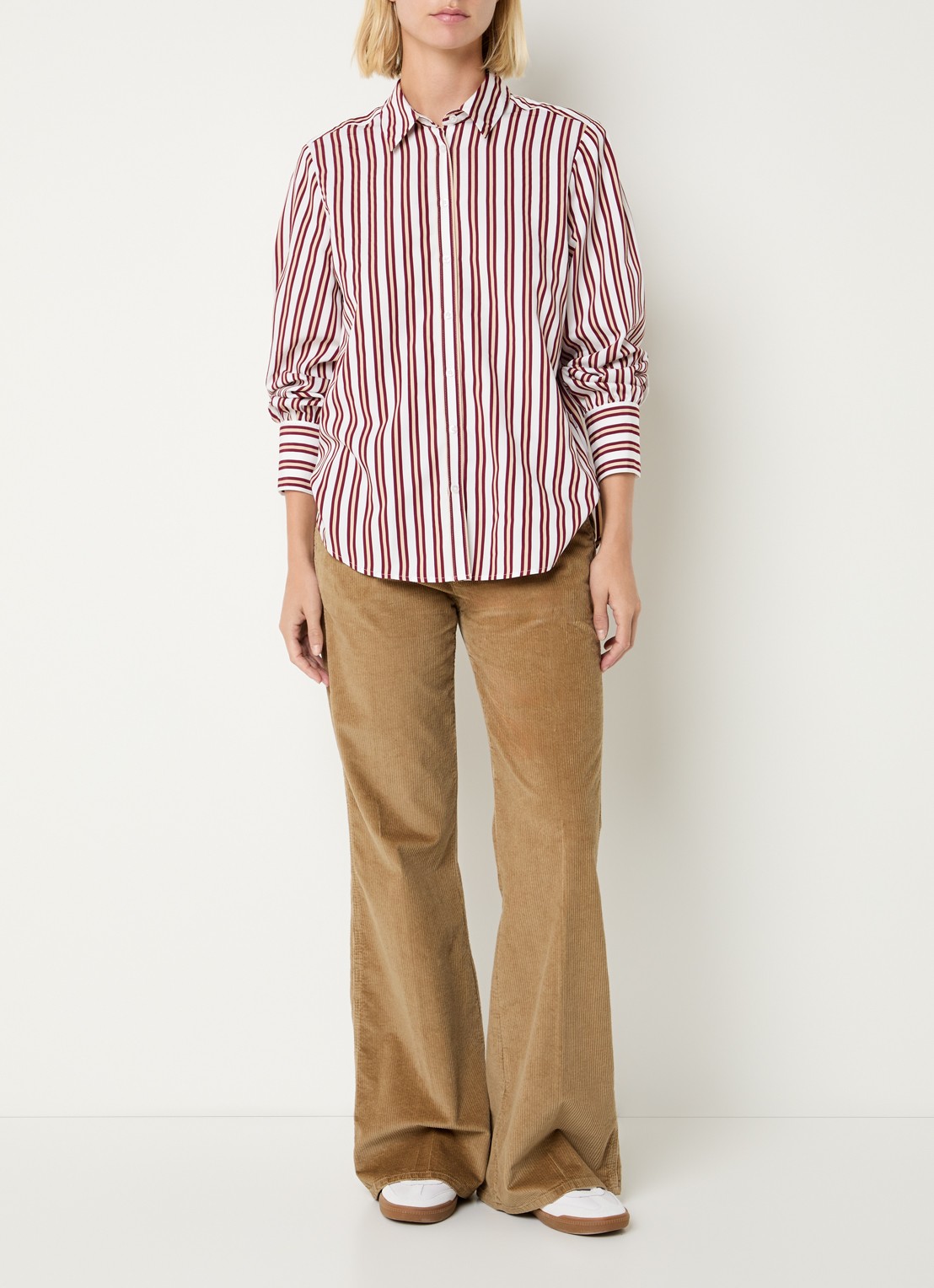 BRAX Vic blouse met streepprint  - voorkant 4 donkerrood