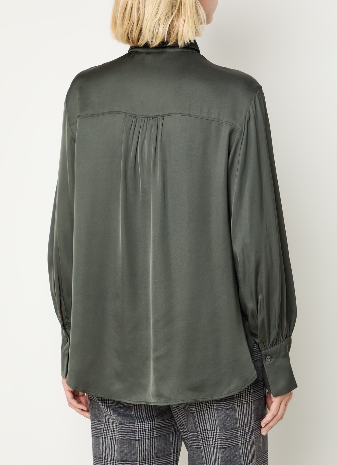 BRAX Vic blouse van satijn - achterkant donkergroen