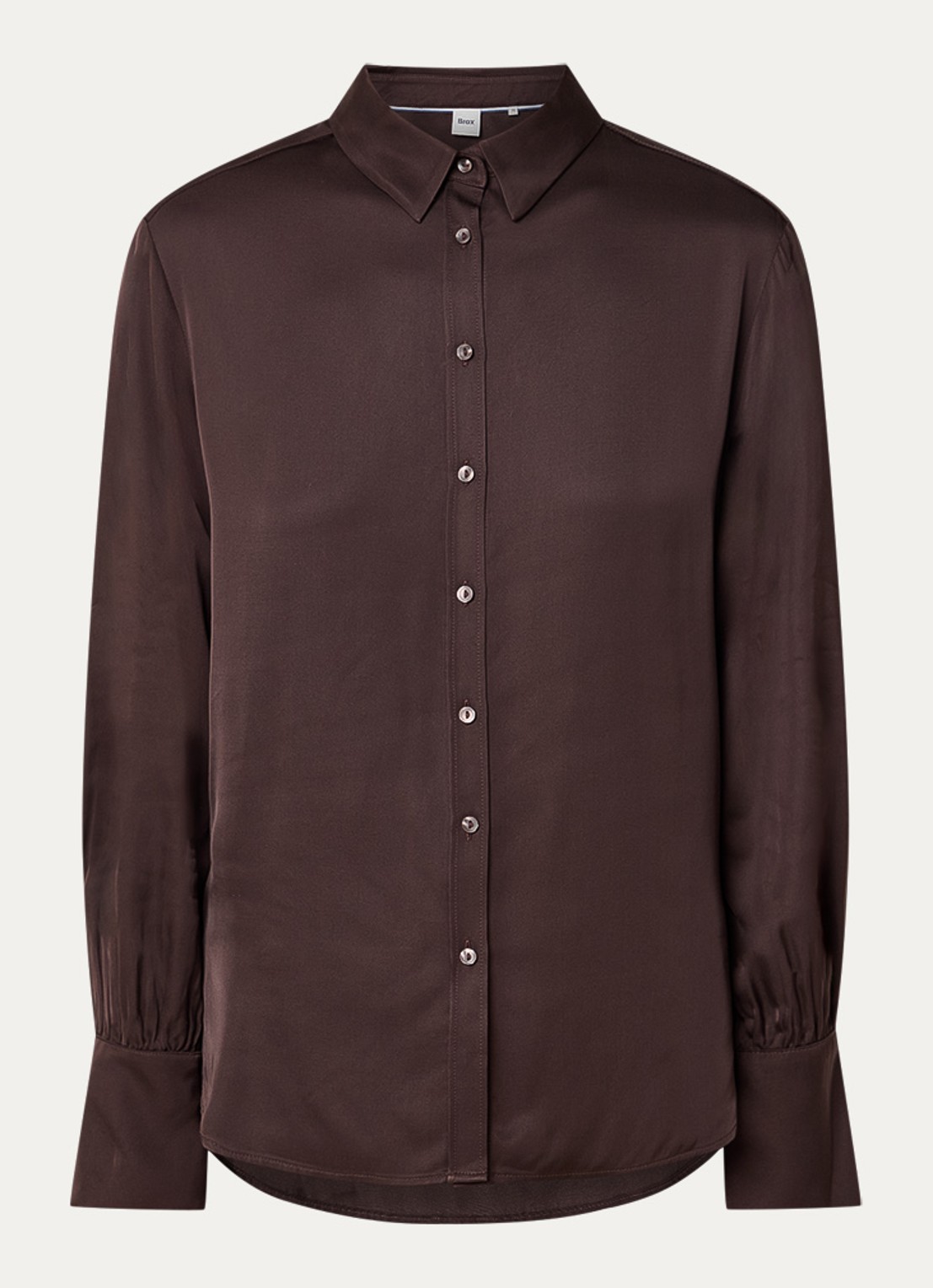 BRAX Vic blouse van satijn - voorkant 3 donkerbruin