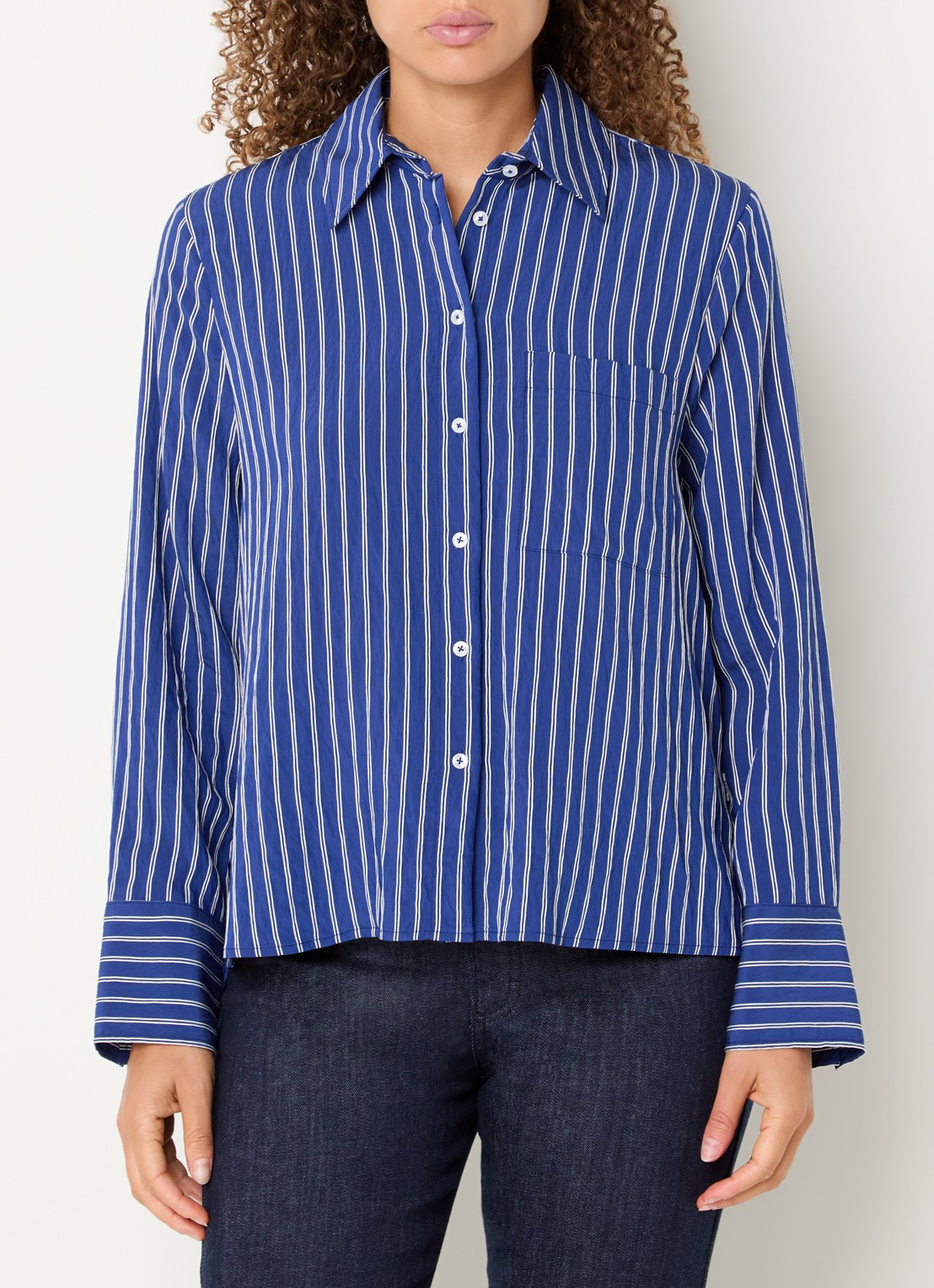 BRAX Vica blouse met streepdessin - detail 3 donkerblauw