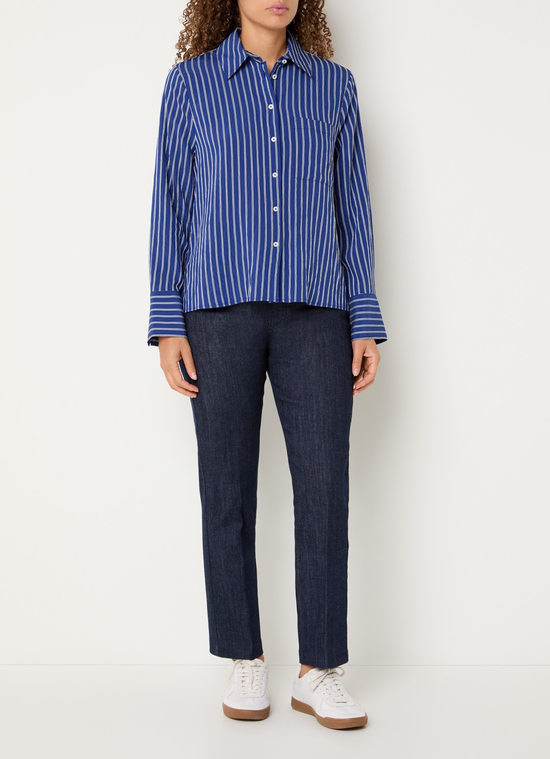 BRAX Vica blouse met streepdessin - voorkant 2 donkerblauw