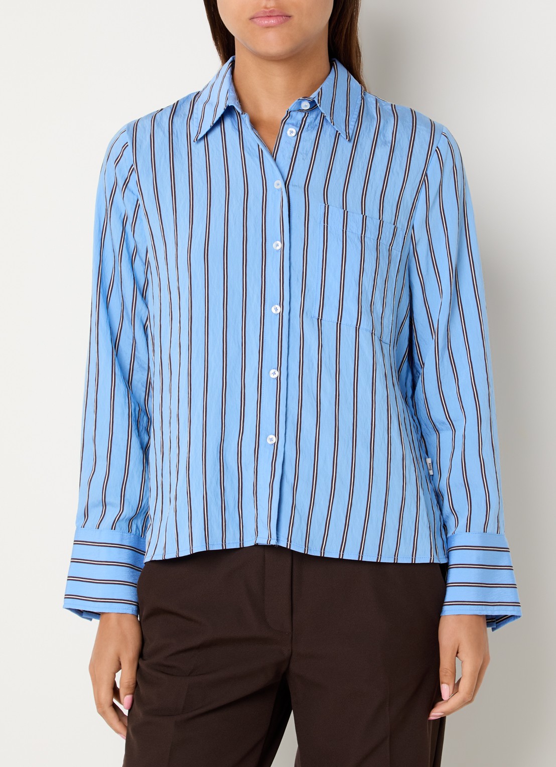 BRAX Vica blouse met streepdessin - detail 4 lichtblauw