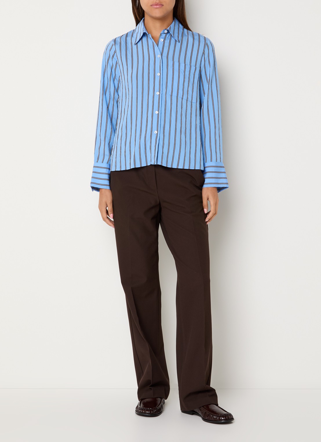 BRAX Vica blouse met streepdessin - voorkant 3 lichtblauw