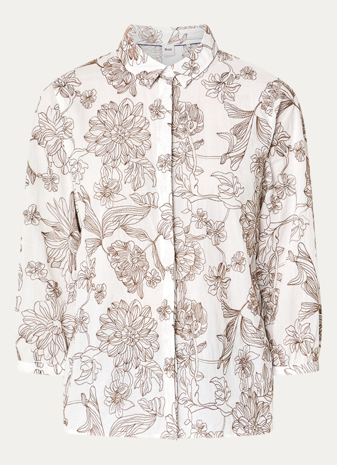 BRAX Vicki blouse met bloemborduring - voorkant donkerbruin
