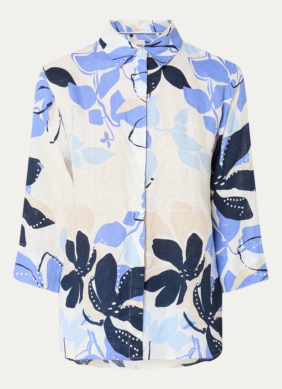 BRAX Vicki blouse van linnen met bloemenprint  - voorkant 4 middenblauw