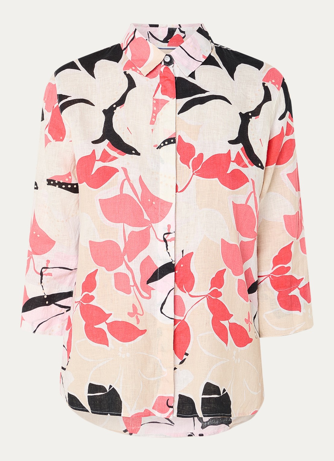BRAX Vicki blouse van linnen met bloemenprint  - voorkant koraal