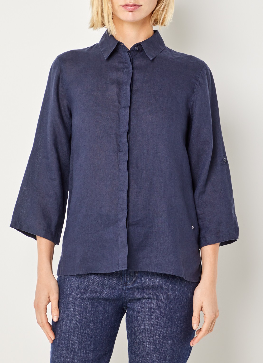 BRAX Vicki blouse van linnen - detail 4 donkerblauw