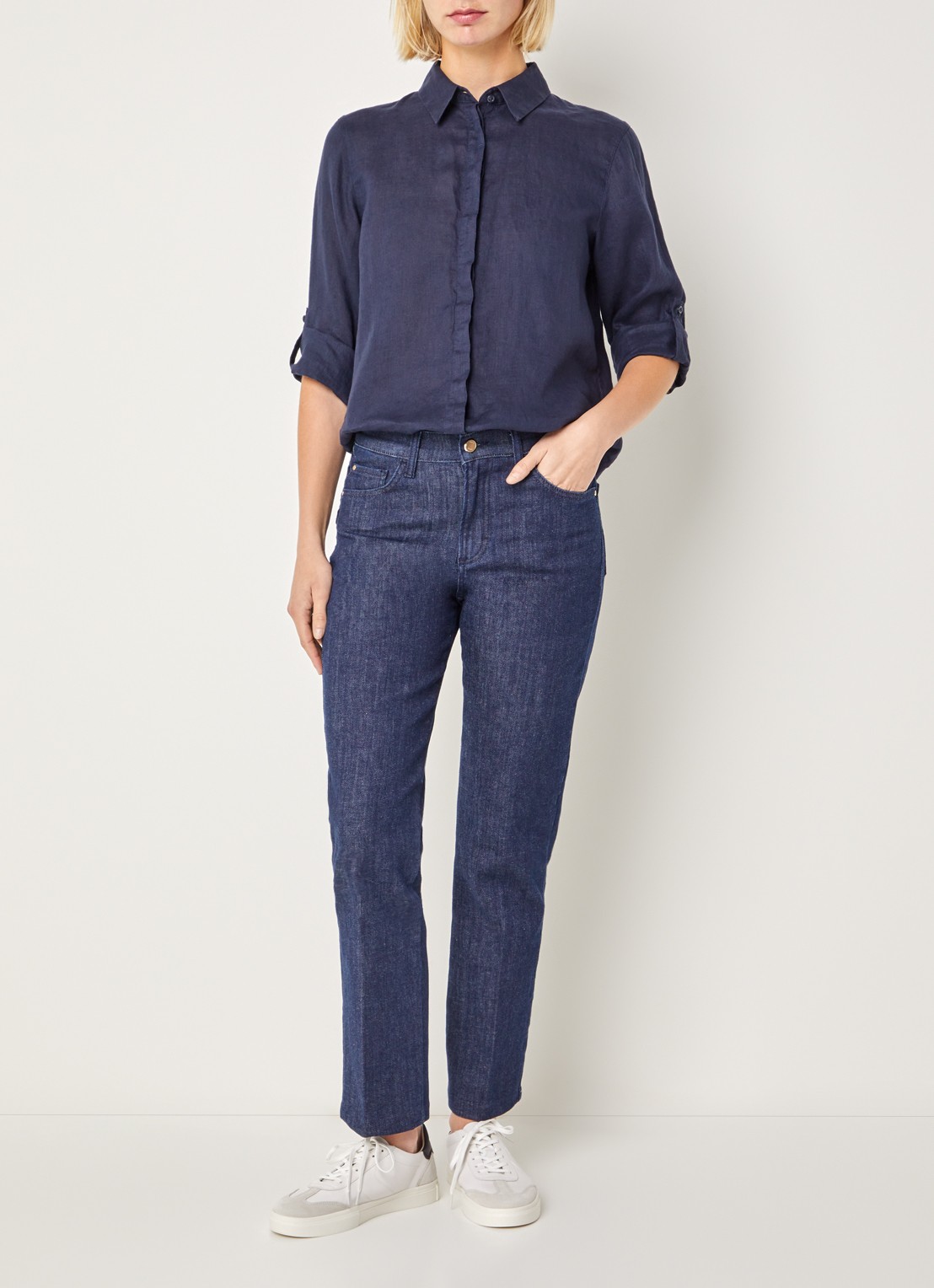 BRAX Vicki blouse van linnen - voorkant 2 donkerblauw