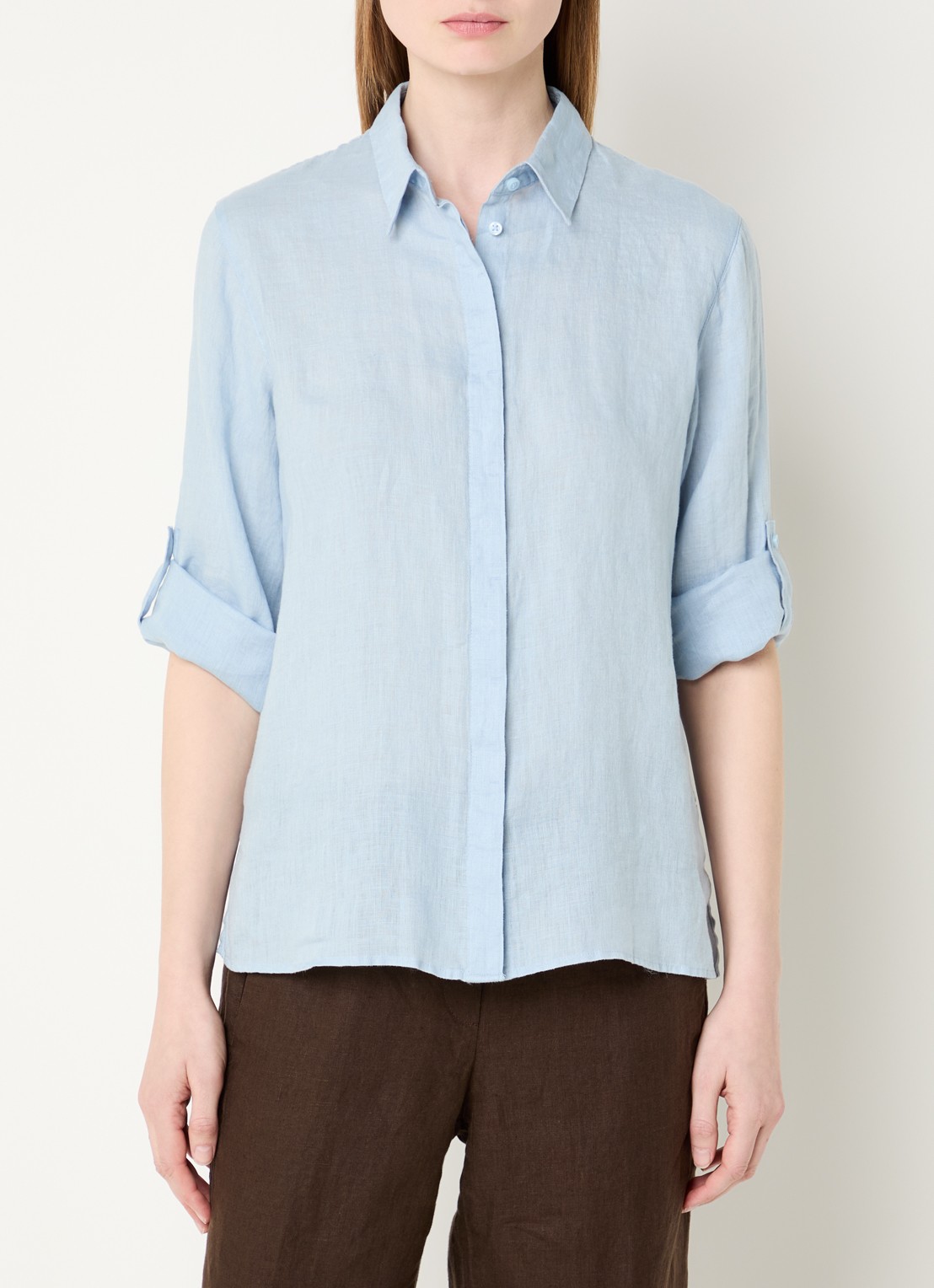 BRAX Vicki blouse van linnen - detail 2 blauwgrijs