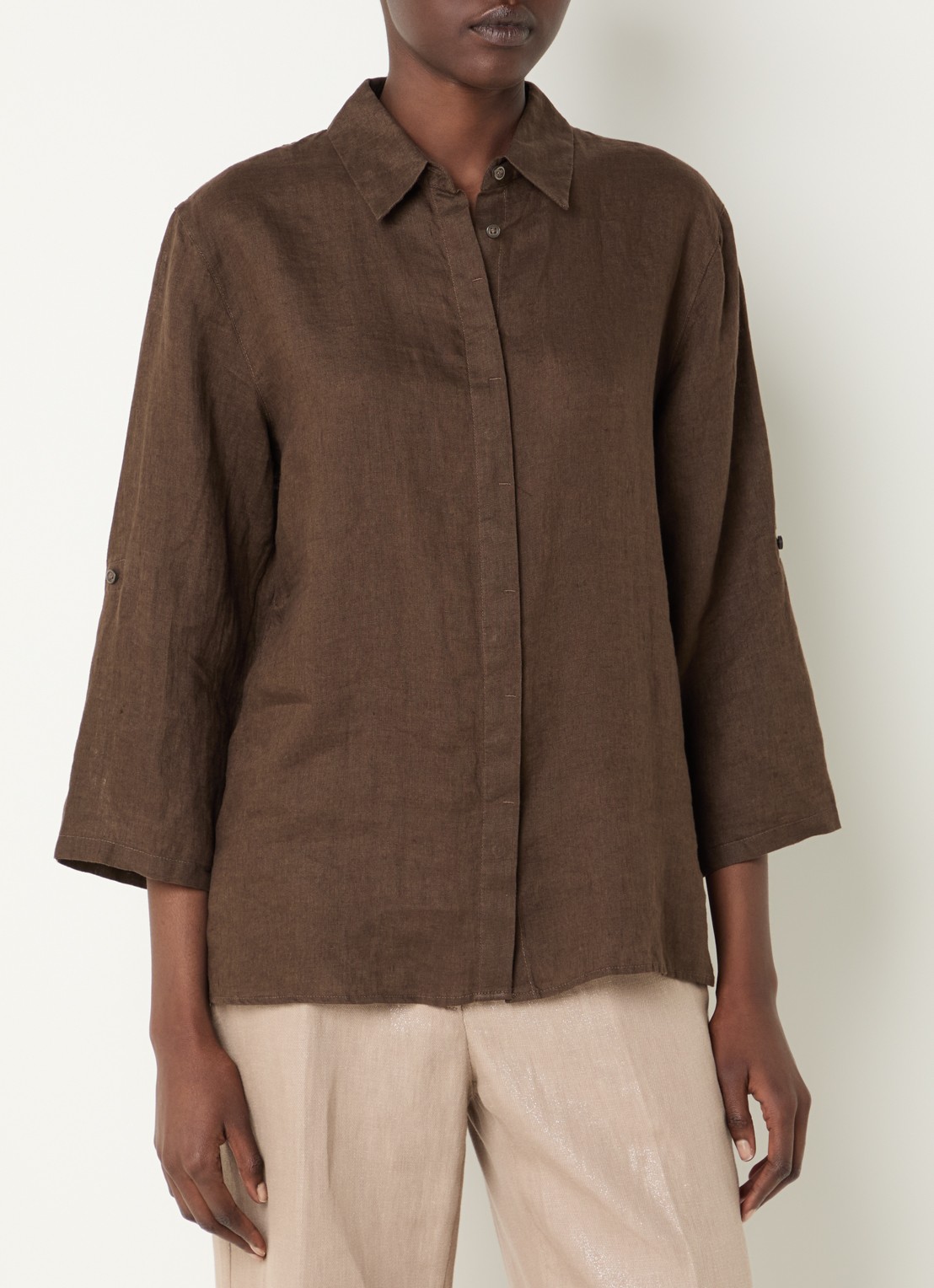 BRAX Vicki blouse van linnen - detail 3 donkerbruin