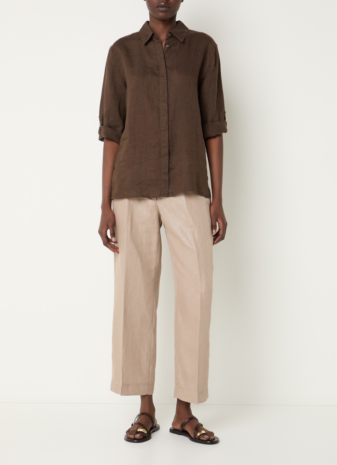 BRAX Vicki blouse van linnen - voorkant 2 donkerbruin