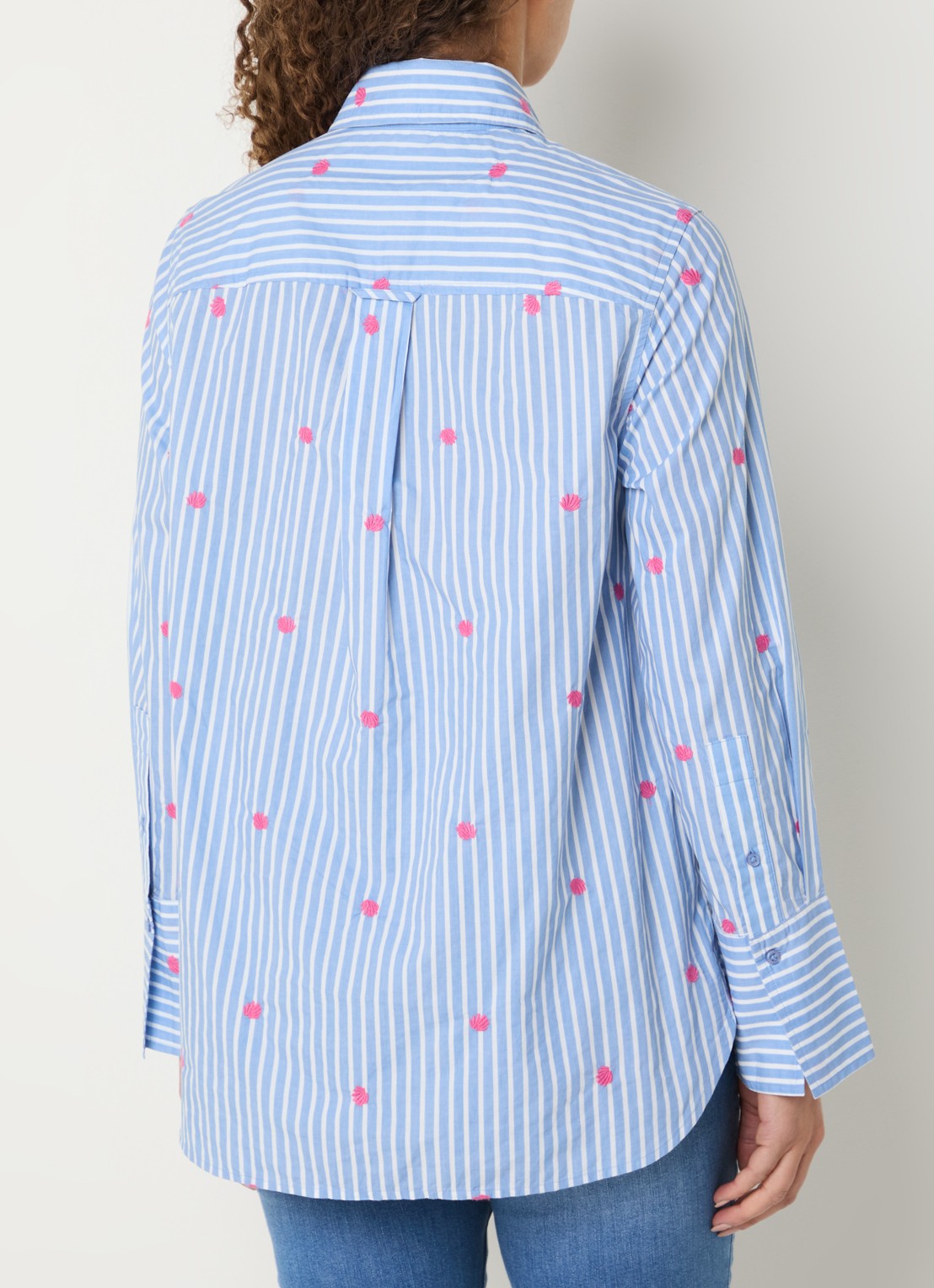 BRAX Viki blouse met streepprint en borduring - achterkant blauw