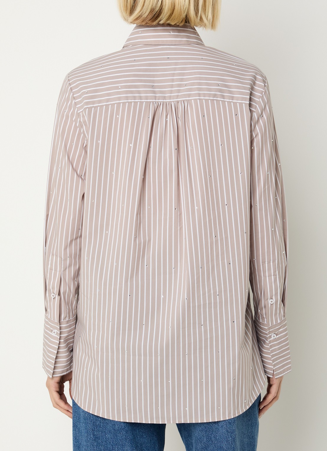 BRAX Viki blouse met streepprint en strass - achterkant beige