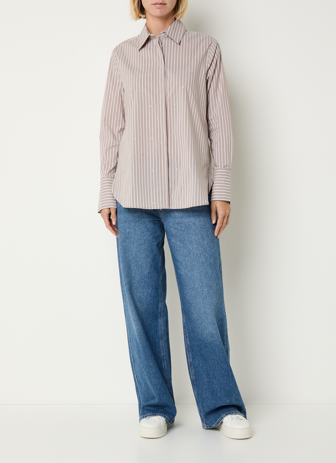 BRAX Viki blouse met streepprint en strass - voorkant 3 beige