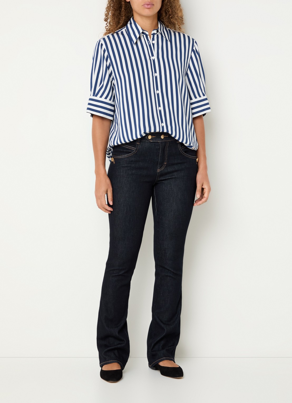 BRAX Villy blouse met streepprint - voorkant 3 donkerblauw