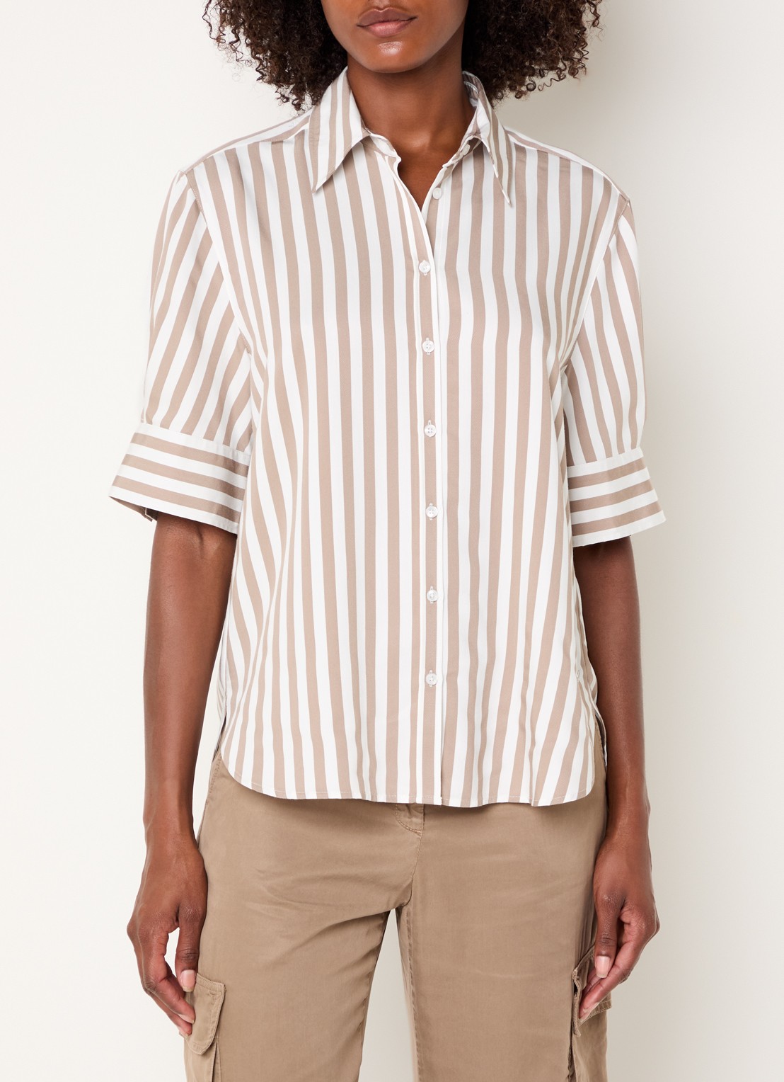 BRAX Villy blouse met streepprint - detail 4 taupe