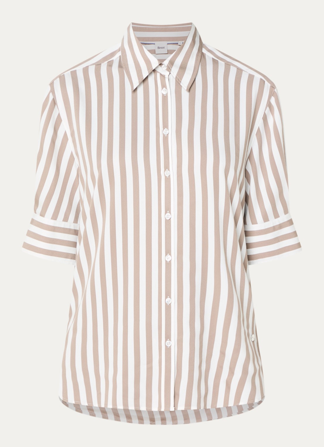 BRAX Villy blouse met streepprint - voorkant taupe