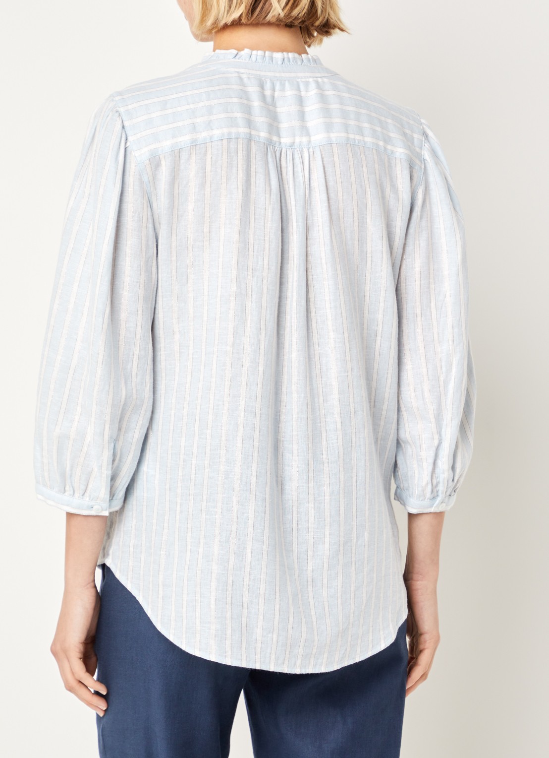 BRAX Violet blouse met streepprint en lurex - achterkant 3 lichtblauw
