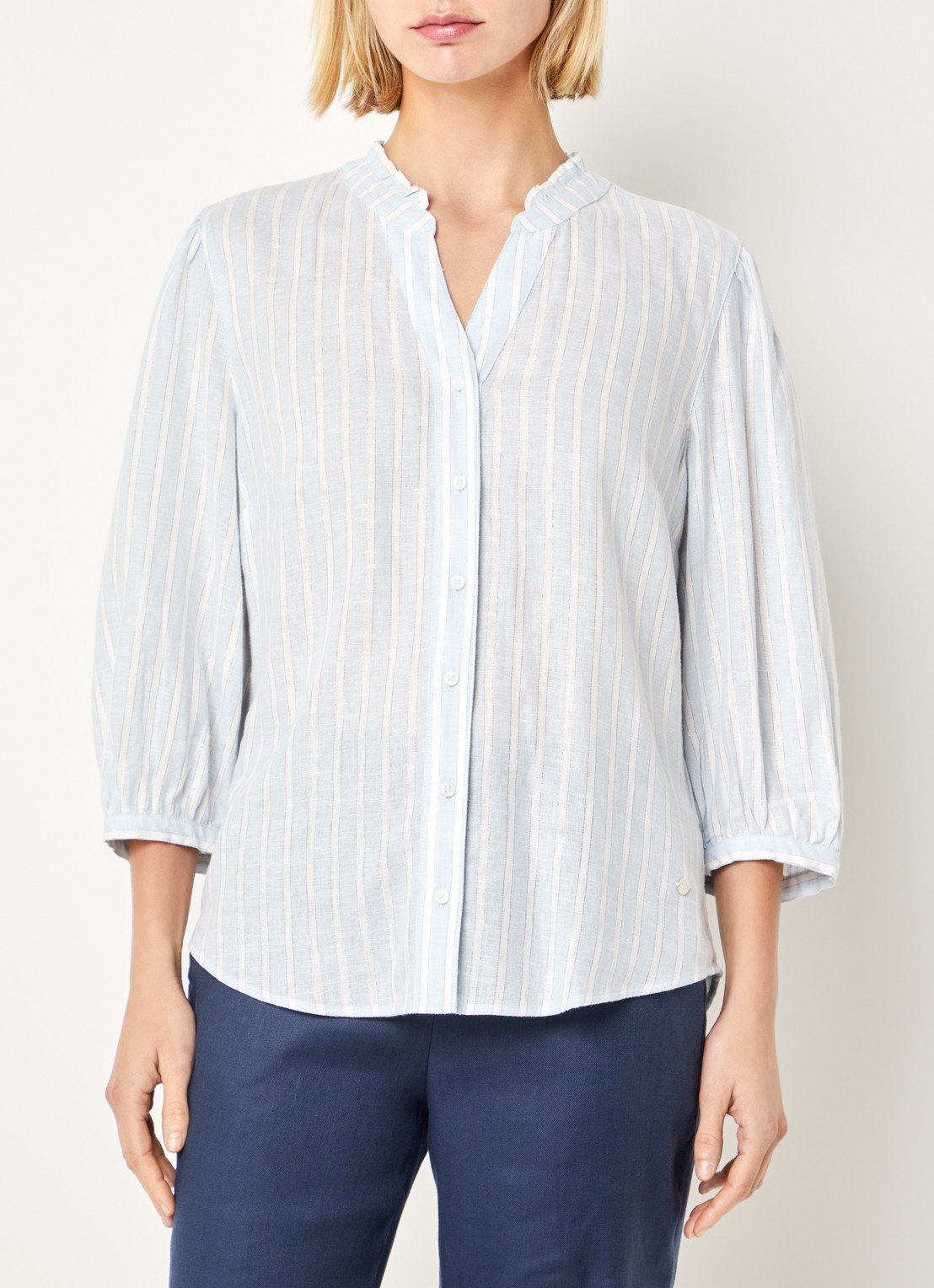 BRAX Violet blouse met streepprint en lurex - detail 4 lichtblauw