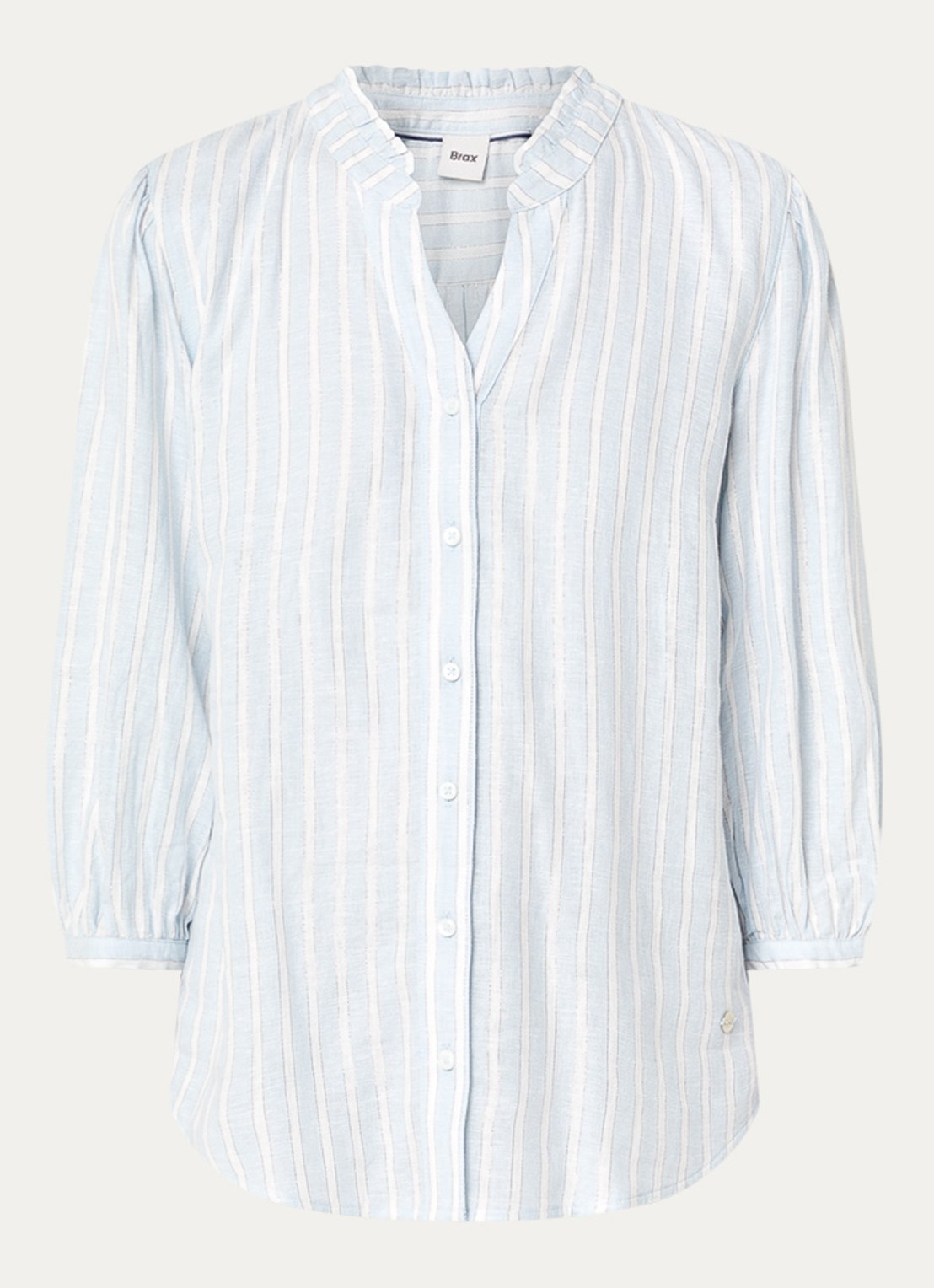 BRAX Violet blouse met streepprint en lurex - voorkant lichtblauw
