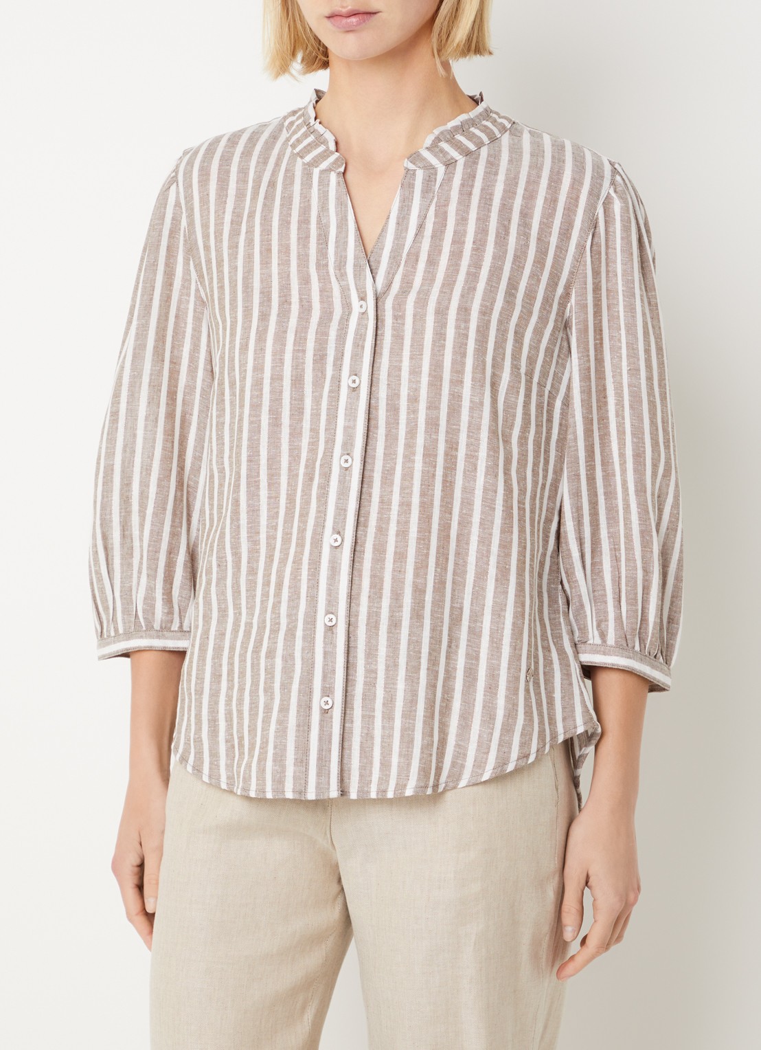 BRAX Violet blouse met streepprint en lurex - detail 4 donkerbeige
