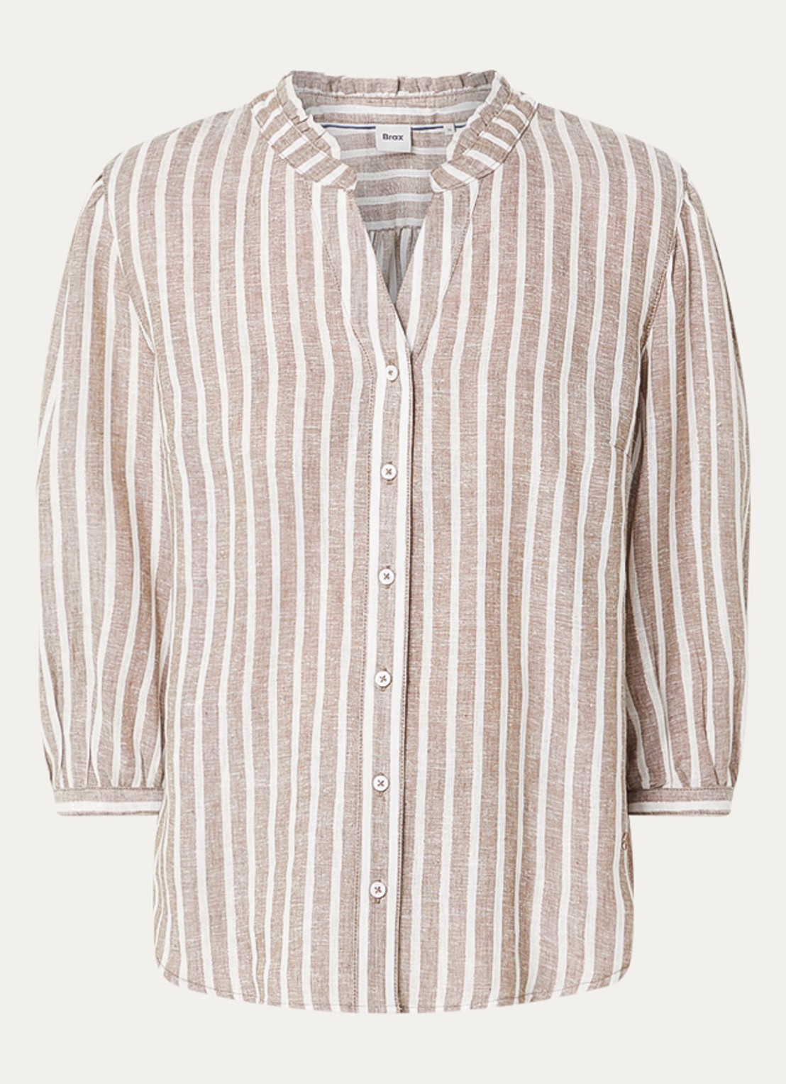 BRAX Violet blouse met streepprint en lurex - voorkant 2 donkerbeige