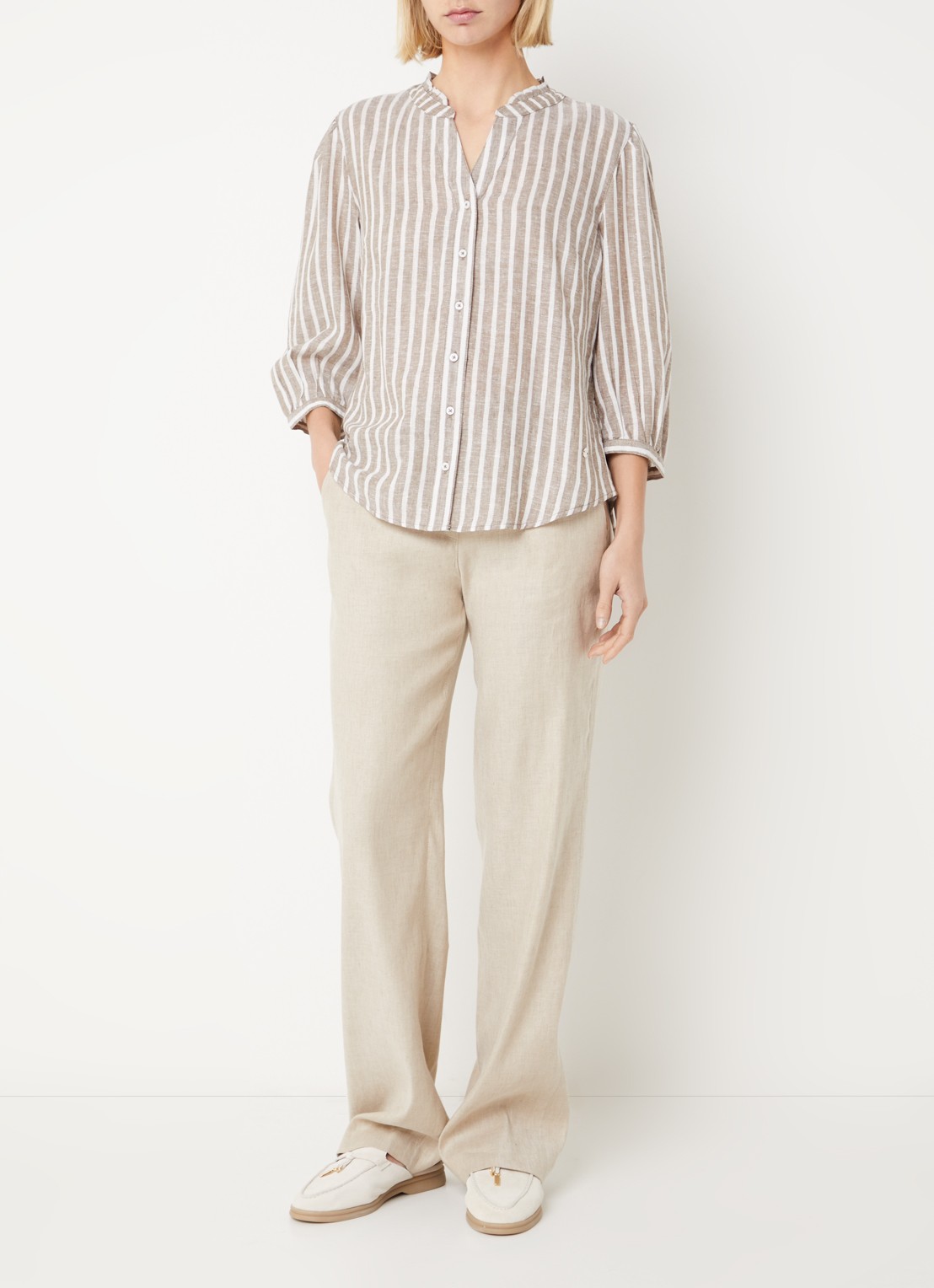 BRAX Violet blouse met streepprint en lurex - voorkant 3 donkerbeige