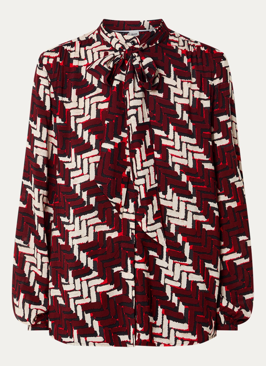BRAX Vivi blouse met grafische print en strikkraag - voorkant 2 donkerrood