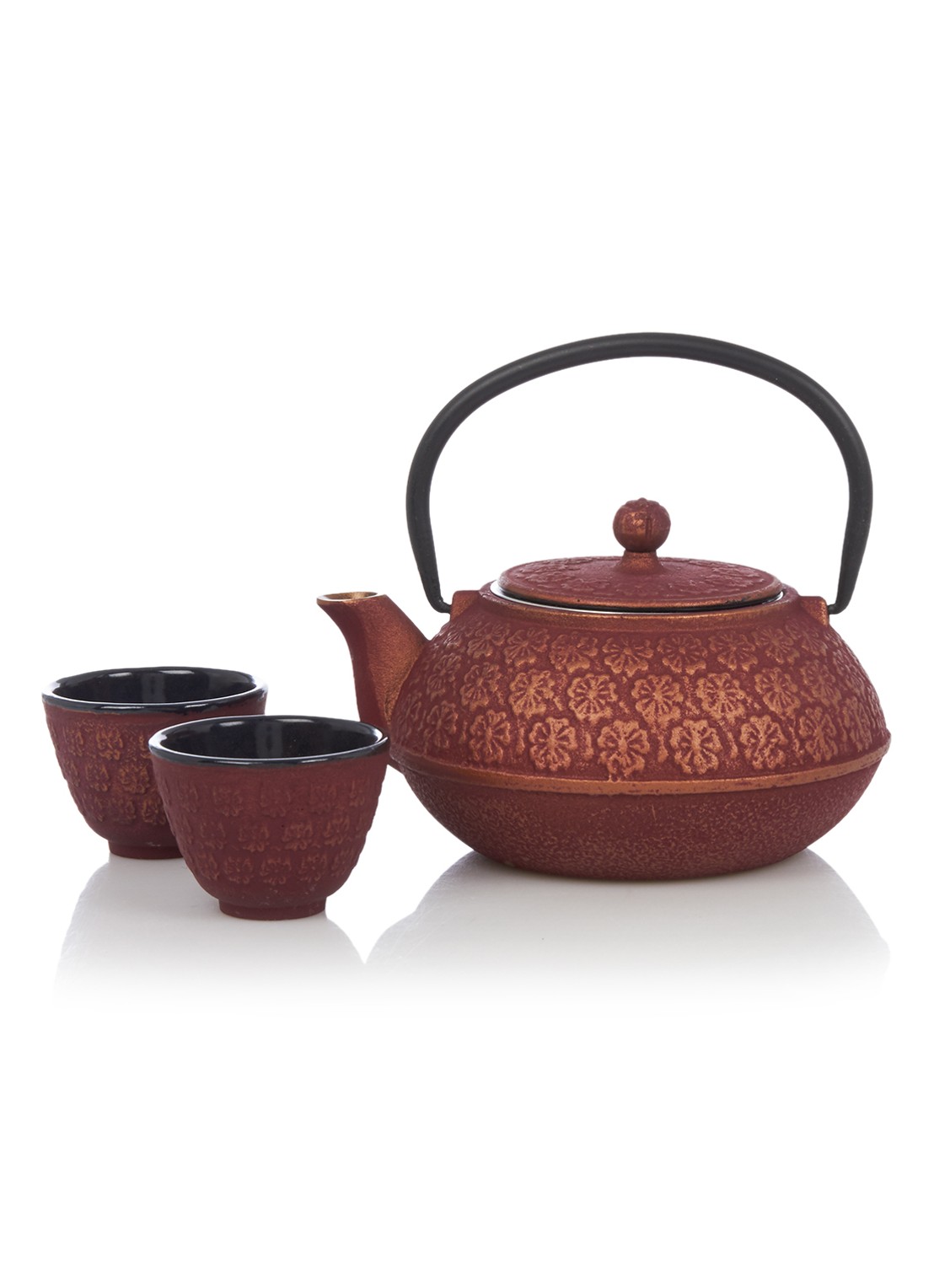 Bredemeijer Shanghai theepot met kopjes set van 3 - voorkant 3 steenrood