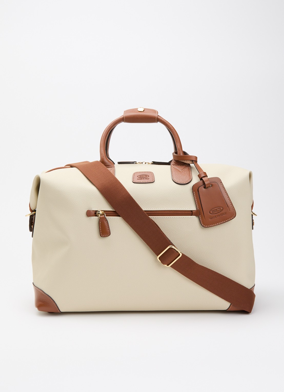 Bric's Firenze Medium weekendtas met leren details - voorkant beige