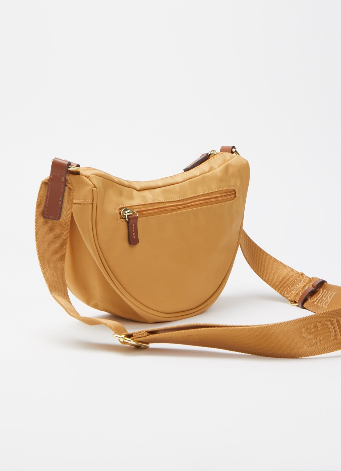 Bric's Halfmoon Small crossbodytas met logo - achterkant okergeel