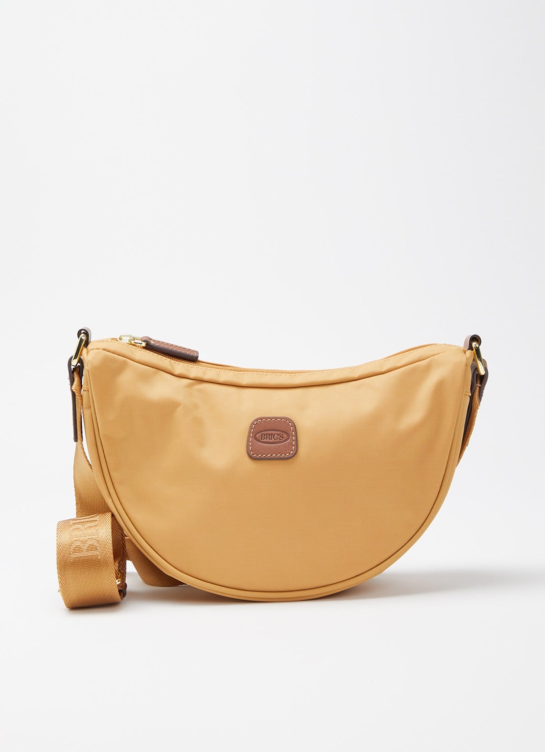 Bric's Halfmoon Small crossbodytas met logo - voorkant 2 okergeel
