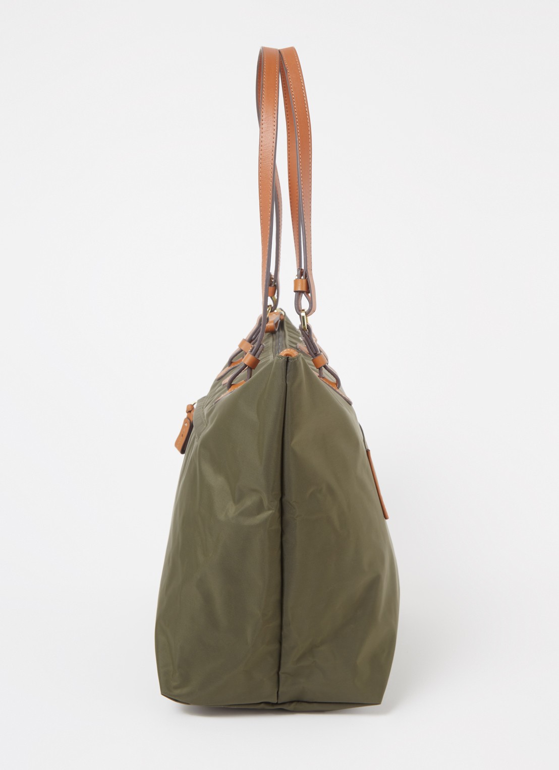 Bric's Shopper met leren details en uitneembaar etui - detail 2 bronsgroen