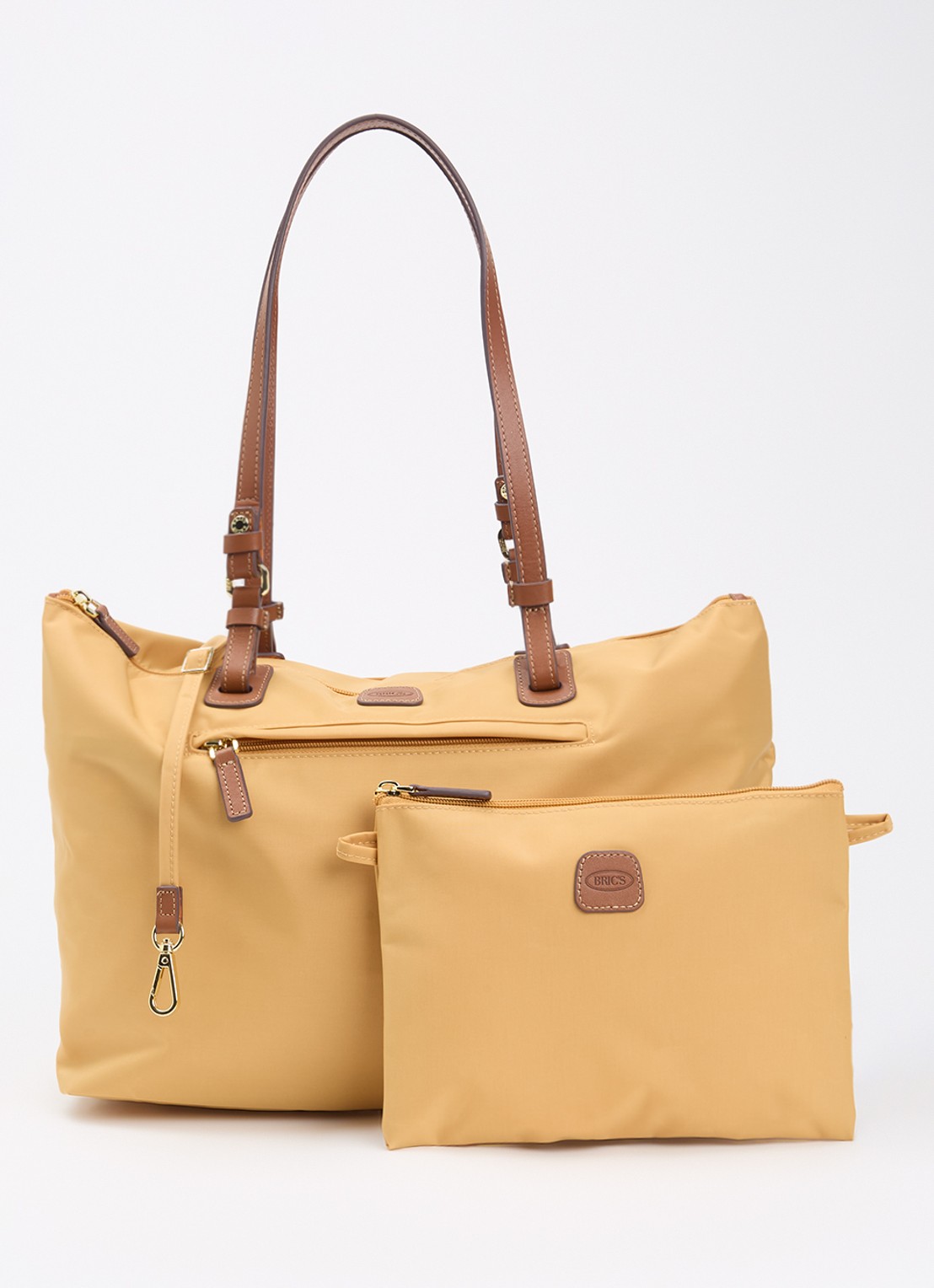 Bric's Sportina Large shopper met leren details en uitneembaar etui - voorkant 2 okergeel