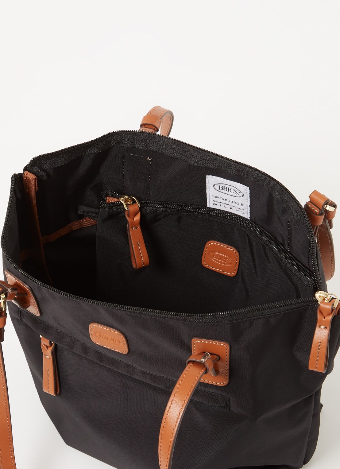 Bric's X-Bag schoudertas met leren details en uitneembaar etui - detail 2 zwart