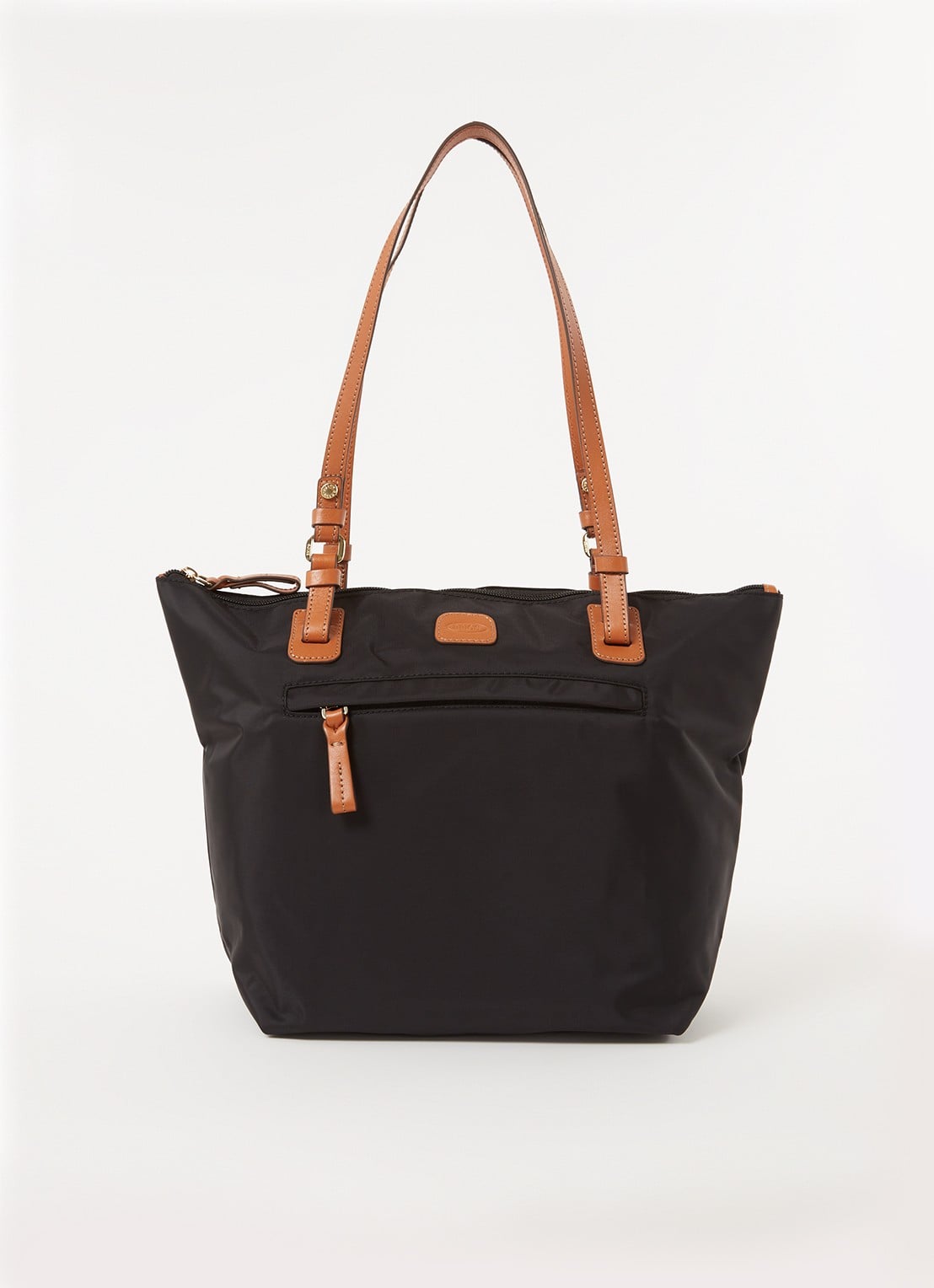 Bric's X-Bag schoudertas met leren details en uitneembaar etui - voorkant zwart