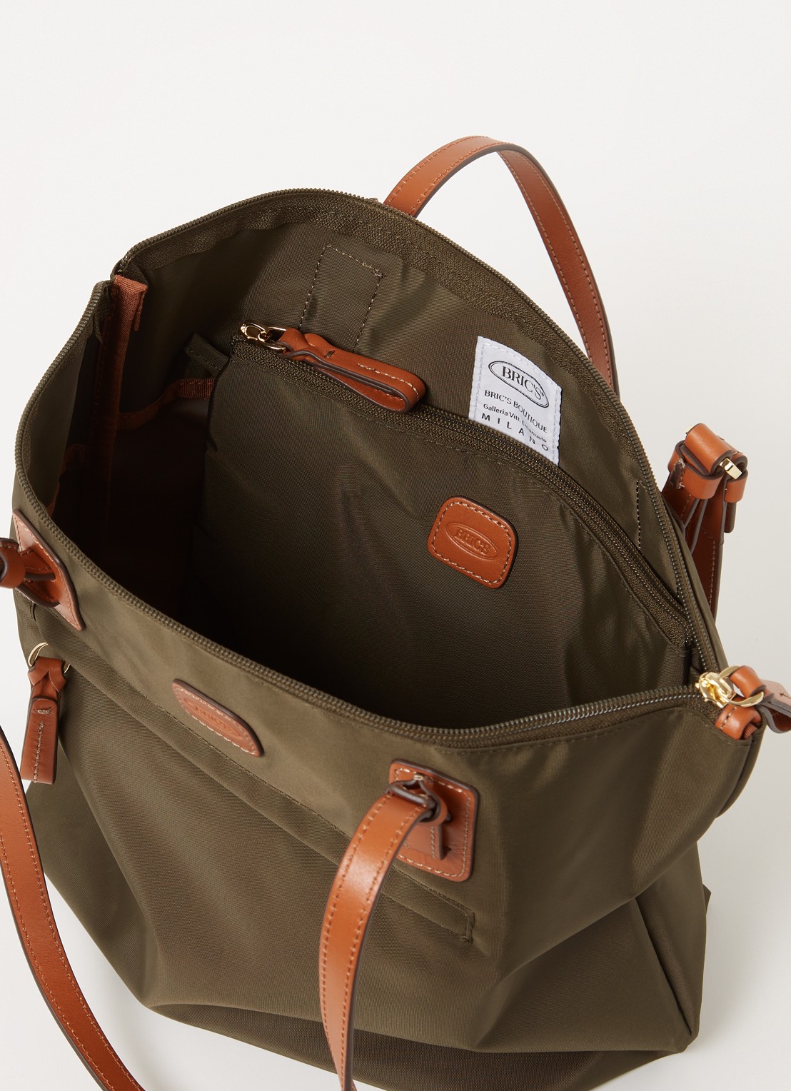 Bric's X-Bag schoudertas met leren details en uitneembaar etui - detail 3 donkergroen