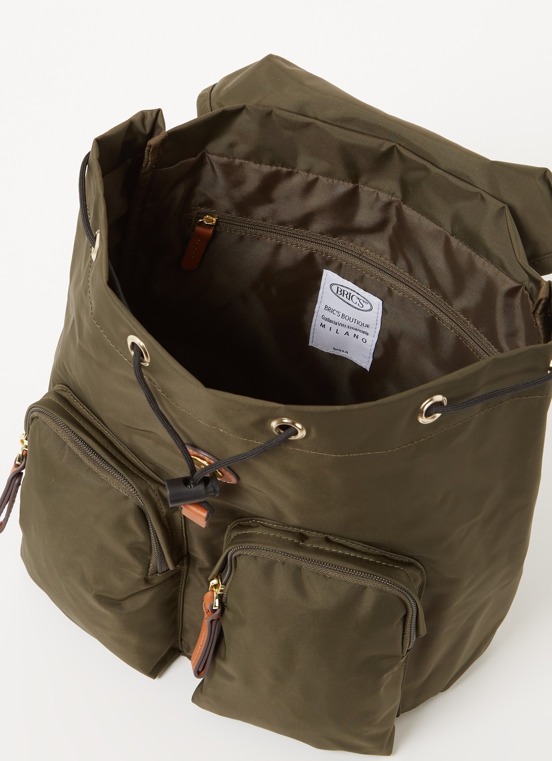Bric's X-Travel City rugzak met leren details - detail 3 bronsgroen
