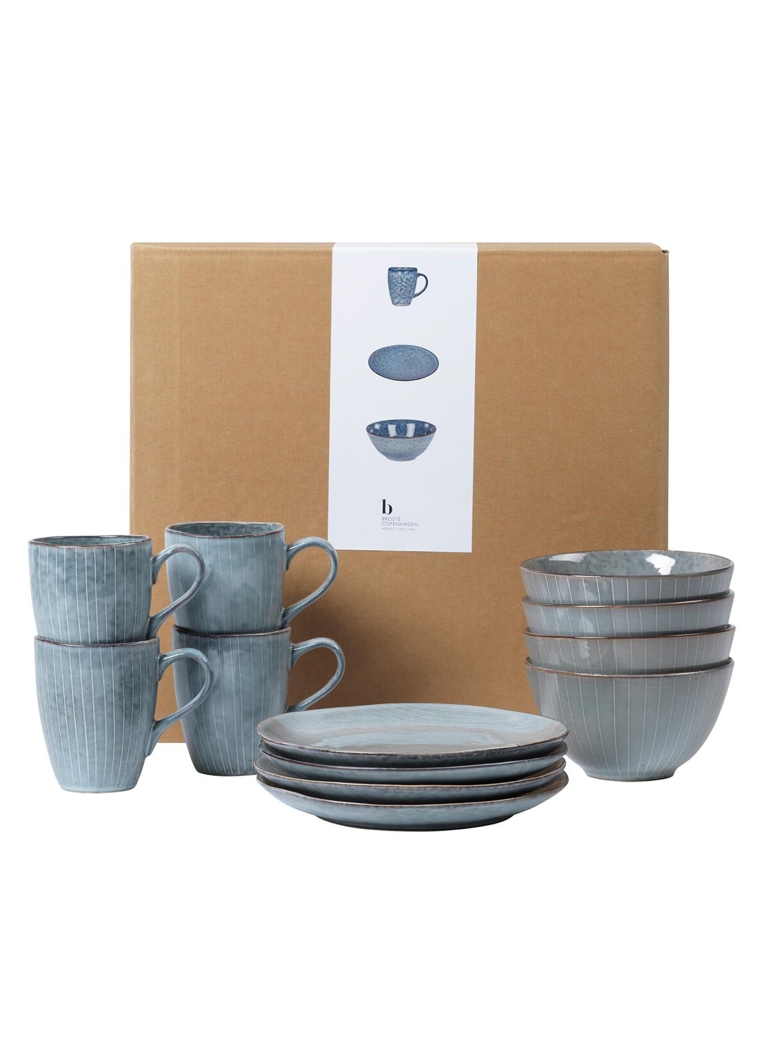 Broste Copenhagen Nordic ontbijtset 12-delig - voorkant blauw